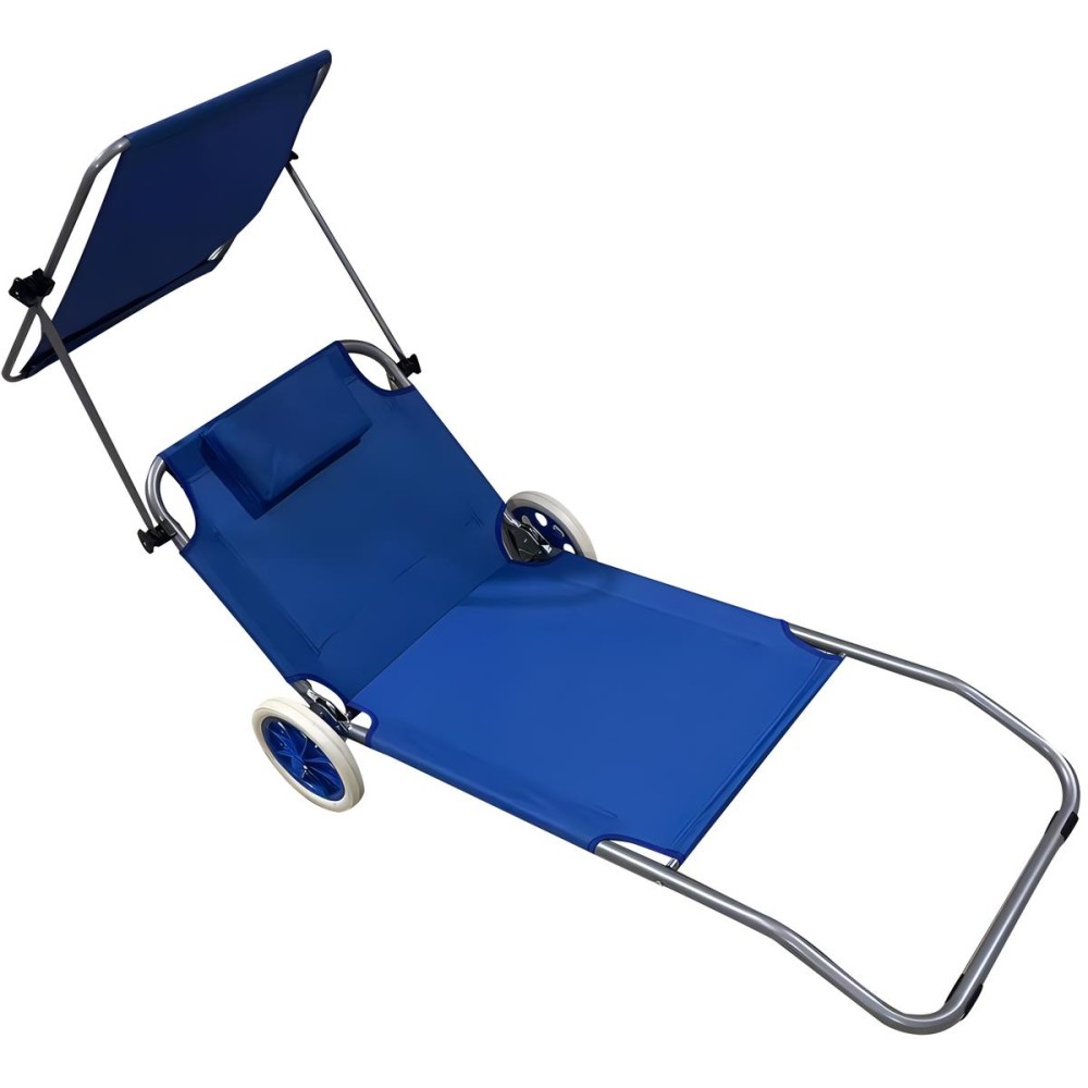 
						LEŻAK SKŁADANY PLAŻOWY Z DASZKIEM NA KÓŁKACH 116x62x62-90CM NIEBIESKI
					