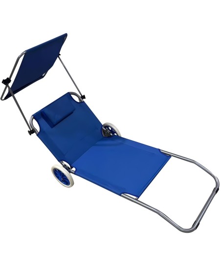 
						LEŻAK SKŁADANY PLAŻOWY Z DASZKIEM NA KÓŁKACH 116x62x62-90CM NIEBIESKI
					