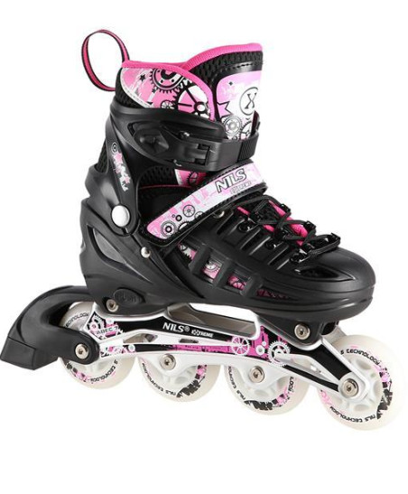 NH10905 4w1 RÓŻOWE LED ROZM. M(35-38)  ŁYŻWOROLKI Z WYM. PŁOZĄ HOKEJOWĄ NILS EXTREME 